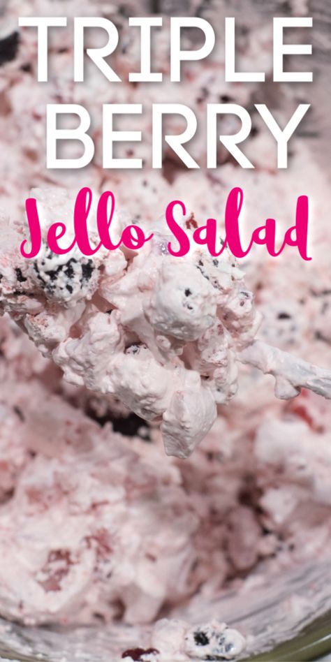 The best triple berry jello salad - it's fluffy, creamy, and absolutely delicious! via @simplysidedishes89 Dessert Substitutes, Strawberry Pretzel Jello Salad, Jello Fruit Salads, Jello With Fruit, Pudding Frosting, Jello Flavors, Slow Cooker Baked Beans, Fluff Salad, Jello Dessert Recipes