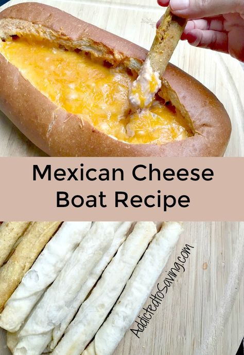 Cheese Boat Recipe, Cheese Boat, Refried Bean, Stuffed Bread, Mexican Cheese, Dip Recipes, Hot Dog Buns, Hot Dogs, Side Dishes