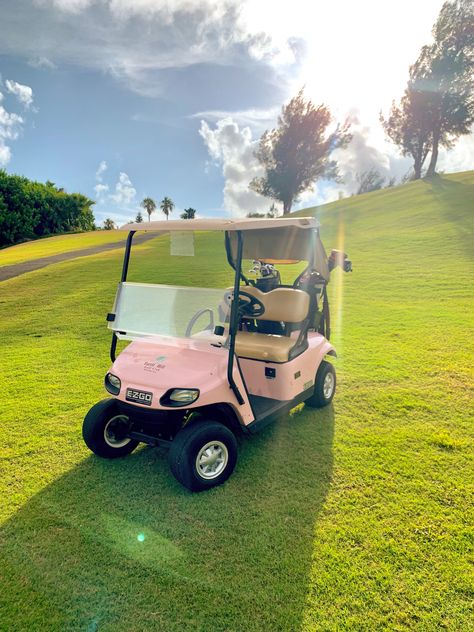 Pink Golf Cart Golf Cart Pictures, Golf Cart Aesthetic, Cute Golf Cart, Pink Golf Cart, Golf Inspiration, Girls Golf, Golf Car, Golf Attire, Pink Car