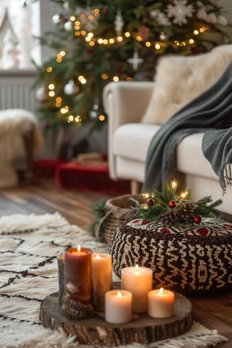 Wood and Tile Options for Christmas Theme Flooring Fireplace Floor Decor Christmas, Woodland Warmth Christmas, Christmas Cottage Coffee Table, Cozy Christmas Candle Aesthetic, Holiday Candle Wood, Christmas Family Photoshoot, Peel And Stick Floor, Tis The Season To Be Jolly, Winter Home Decor