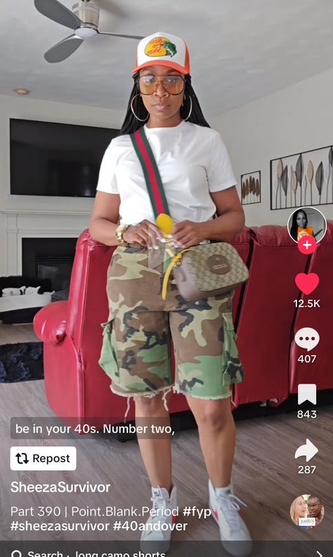 Fatigue Shorts Outfit For Women, Camouflage Shorts Outfit Women, Shorts Outfit For Women, Baecation Outfits, African American Fashion, Camouflage Shorts, Plus Size Summer Outfits, Outfit For Women, Shorts Outfit