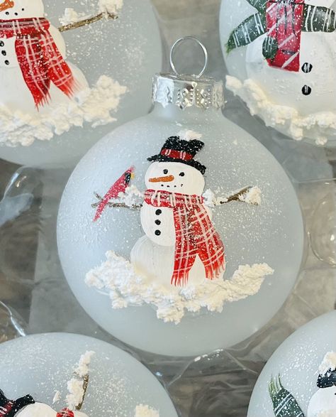 Hand Painted Snowman Christmas ornament with Cardinal. Handpainted Christmas Ornaments, Painted Snowman, Painting Snow, Snowman Christmas Ornaments, Snowman Painting, Painted Ornaments, Christmas Decoration Items, Snowman Ornaments, Christmas Ornament Crafts