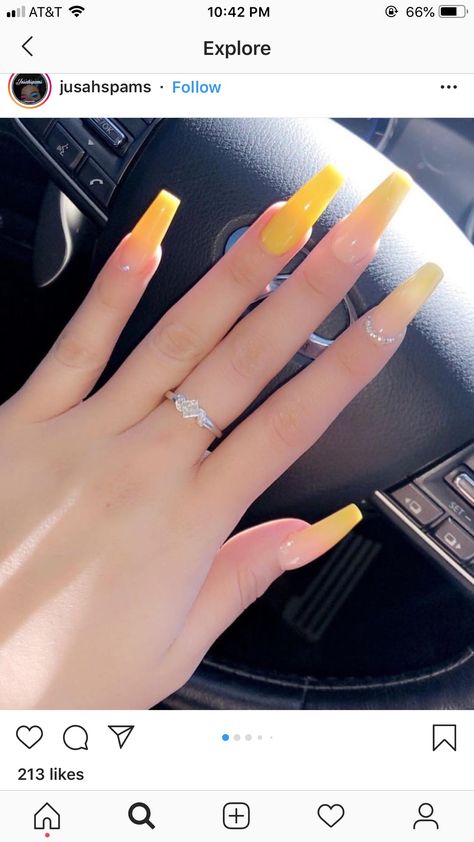 Yellow coffin nails All Black Nails, Yellow Coffin Nails, Coffin Nails Designs Summer, Short Coffin Nails Designs, Coffin Nails Ombre, Blue Coffin Nails, Yellow Nails Design, Black Coffin Nails, Yellow Nail