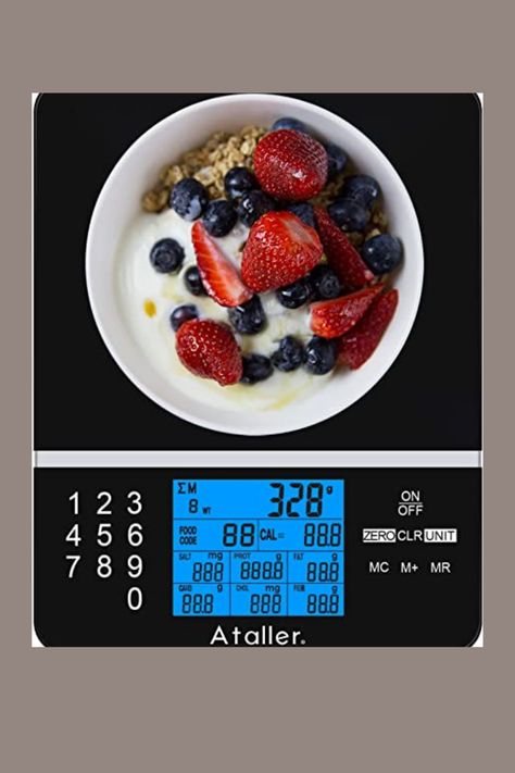 Nutritional analysis - Weigh your food with the Ataller diet kitchen scale and keep an overview of your diet, especially with the 999 food codes. Precise weighing - Digital scale for your kitchen measures to the gram. It shows you the Calories, Sodium, Protein Fat, Carbohydrate, Chol and Fibre. Simple and clear - Ataller kitchen scales have a clear and easy-to-read display. The application is very simple. Max. measuring weight is 5000g with a division of 1g. Digital Food, Kitchen Scales, Smart Scale, Digital Kitchen Scales, Food Scale, Prep Kitchen, Weight Scale, Food Nutrition, Digital Scale