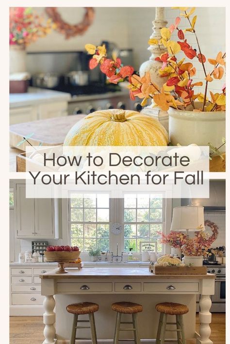 Decorate Kitchen For Fall, Fall Kitchen Countertop Decor, Styling Open Shelves In Kitchen, Kitchen Glass Cabinets, Decorating Above Cabinets, Decoration Ideas Kitchen, Cozy Kitchen Decor, Kitchen Decoration Ideas, Kitchen Countertop Decor