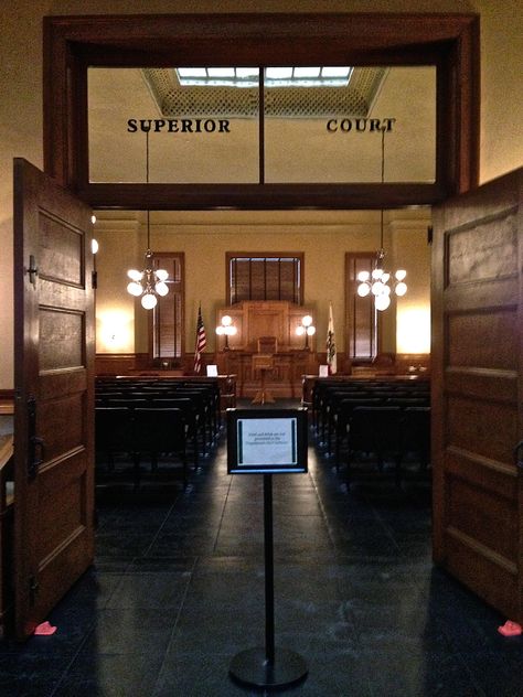 The courtroom on display at the Old Orange County Courthouse was the only operating Superior Court until 1914. Court Room Aesthetic Law, Judge Aesthetic Female Court, Court Room Aesthetic, Courthouse Aesthetic, Courtroom Design, Courtroom Aesthetic, Victorian Reference, Forensic Nurse, Mad Honey