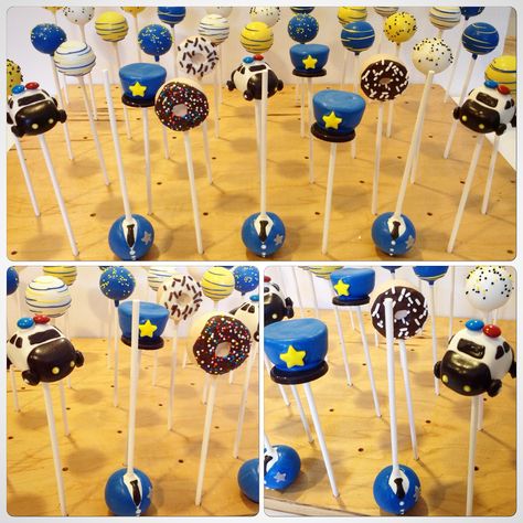 Police officer cake pops | Police retirement party cake pops… | Flickr Police Officer Cake, Police Cupcakes, Police Birthday Cakes, Police Academy Graduation Party, Police Theme Party, Retirement Party Cakes, Police Officer Birthday, Police Crafts, Police Cakes