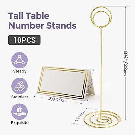 HomWanna Table Number Holders with Place Cards 10Pcs - 8.75 inch Place Card Holder Tall Table Number Stands with Table Name Cards for Weddings Party Graduation Centerpiece Decoration Memo (Gold) : Amazon.co.uk Tall Table Numbers, Wedding Table Number Holders Black, Gold Frames Table Numbers, Gold Photo Frame Table Numbers, Gold Frame Table Number, Gold Table Number Holders, Graduation Reception, Table Number Stands, Graduation Centerpiece