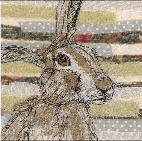 Hare Embroidery, Tilly Rose, Free Motion Embroidery Applique, Art Fibres Textiles, Hare Pictures, Textile Art Projects, Embroidery Artwork, Etsy Embroidery, Textile Wall Hangings