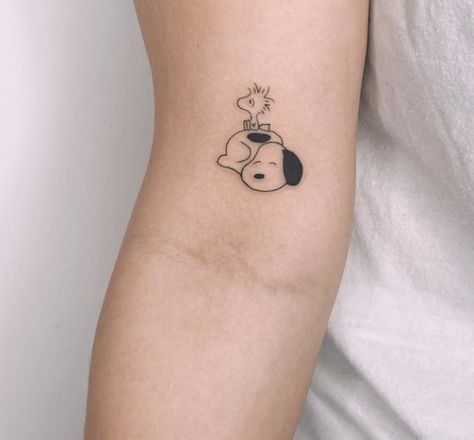 Snoopy And Woodstock Tattoo, Snoopy Tattoo Ideas, Woodstock Tattoo, Snoopy Tattoo, Tattoo Sleeve, Matching Tattoos, Tattoos Ideas, Snoopy And Woodstock, Minimal Tattoo