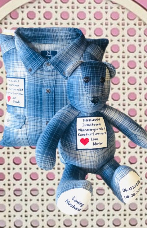 This Stuffed Toy Bears item by shersmemorybears has 1170 favorites from Etsy shoppers. Ships from Davis, IL. Listed on Sep 7, 2024 Memory Bears From Shirts, Shirt Bears Memory, Memory Shirt, Shirt Pillows, Memory Ideas, Clothing Keepsake, Memory Bears Pattern, Keepsake Bear, Memory Bears