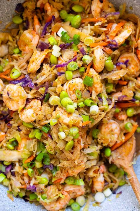 Shrimp Egg Roll in a Bowl (15 Minutes) - iFoodReal.com Shrimp Egg Roll In A Bowl Recipe, Egg Roll In A Bowl With Shrimp, Shrimp Eggs, Shrimp Egg Roll In A Bowl, Egg Roll Bowl, Shrimp Bowls Asian, Asian Shrimp Bowl, Egg Roll In A Bowl, Shrimp Bowl