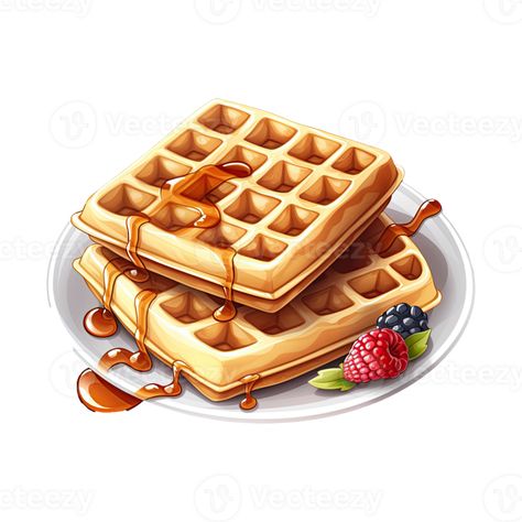 Delicious Waffles and Sweet Dessert. Tempting Breakfast Illustration. Generative AI Waffle Illustration Graphic Design, Waffle Graphic, Desserts Illustration, Food Mural, Breakfast Illustration, Dessert Illustration, Design Collage, Collage Elements, Food Drawings