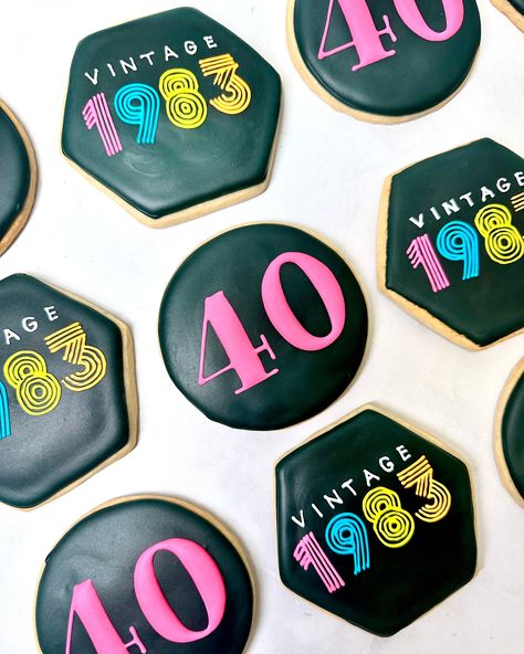 You're not old, you're vintage 🙌🎉  #80scookies #kupcakekitchen #customcookies #wantcake #80saesthetic #80svintage #80skid #80sstyle #80svibes #80sparty #80sstyle #birthdayideas #birthdaypartyideas #birthdayinspiration #cookiedesign #cookieideas #cookieinspo #cookiesfordays #cookiegifts #cookielove #cookielovers #cookietime #cookielife #cookieporn #cookielover #designercookies #bestcookiesever #birthdaycookies #glutenfreedesserts #santaclarita #santaclaritavalley 1985 Party Ideas, 1985 Birthday Party Ideas, 1984 Birthday Party Ideas, 40 Birthday Cookies, 80s Food Ideas Themed Parties, 40th Birthday Cookies, 40th Birthday Themes, 40th Bday Ideas, 80s Birthday Parties