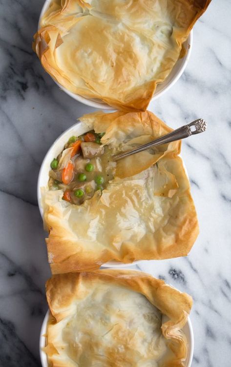 Phyllo Chicken, Philo Dough, Crockpot Chicken Pot Pie, Phyllo Dough Recipes, Healthy Chicken Pot Pie, Phyllo Recipes, Chicken Pot Pies, Healthier Alternatives, Turkey Pot Pie