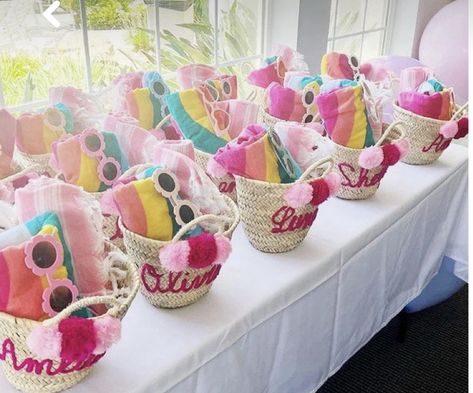 Bachelorette Baskets, Bridesmaid Gift Baskets, Parkinsons Exercises, Spa Party Favors, Girl Birthday Party Favors, Custom Beach Bags, Spa Birthday Parties, Spa Birthday, Pool Birthday