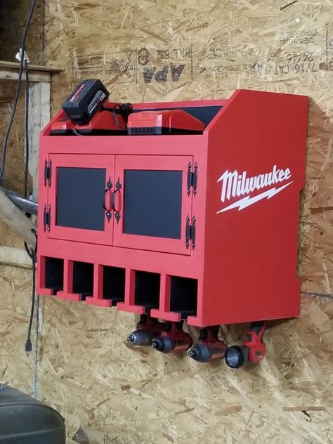 Milwaukee Tool Storage Ideas, Milwaukee Garage Storage, Milwaukee Storage Ideas, Woodshop Storage Ideas, Milwaukee Wall Storage, Milwaukee Garage Ideas, Milwaukee Tool Organization, Milwaukee Packout Garage, Milwaukee Tools Storage