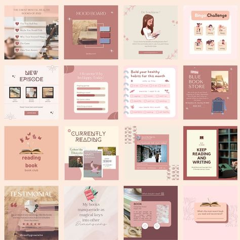 Bookstagram Post Templates 60 Pink Blue Instagram Post - Etsy Ukraine Bookstagram Feed, Bookstagram Templates, Bookstagram Posts, Puzzle Feed, Blue Instagram, Feed Insta, Book Instagram, Happy Today, Blogger Template