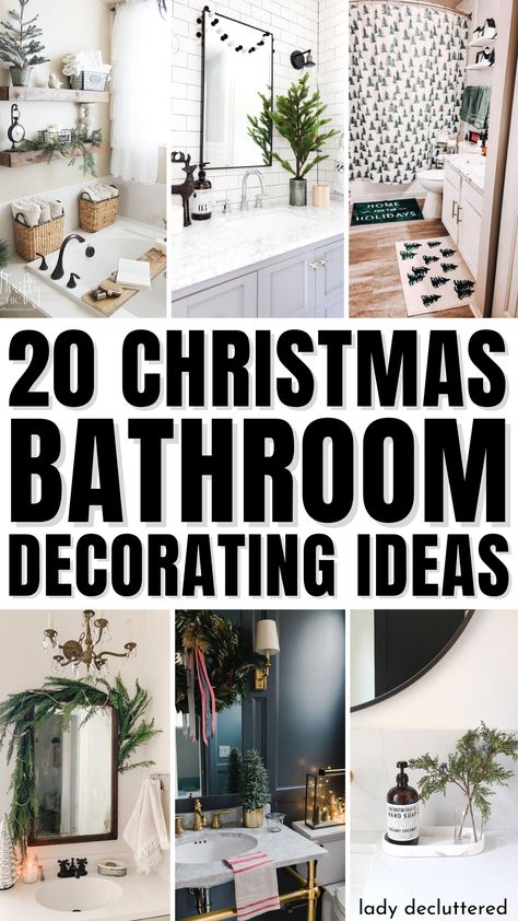 20 Christmas Bathroom Decorating Ideas Winter Wonderland Bathroom, How To Decorate A Bathroom For Christmas, Bathroom Winter Decor, Decorate Bathroom For Christmas, Small Bathroom Christmas Decor Ideas, Winter Bathroom Decor Ideas, Christmas Restroom Decor, Christmas Bathroom Decor Small Spaces, Christmas Decor For Bathroom