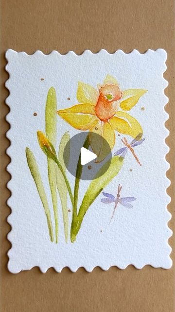 Watercolor Daffodils Tutorial, Watercolour Daffodils, Watercolor Daffodils, Watercolor Whimsy, Welcome March, Donna Dewberry Painting, Floral Drawings, Quick Art, Handmade Greeting Card Designs