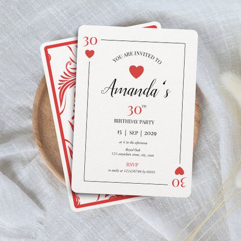 Playing Card Theme Party, Playing Card Themed Party Ideas, Playing Cards Party Theme, Poker 30th Birthday Party, Deck Of Cards Birthday Theme, Playing Card Party Decorations, 30th Vegas Birthday, Poker Birthday Cards, Vegas 30th Birthday Theme