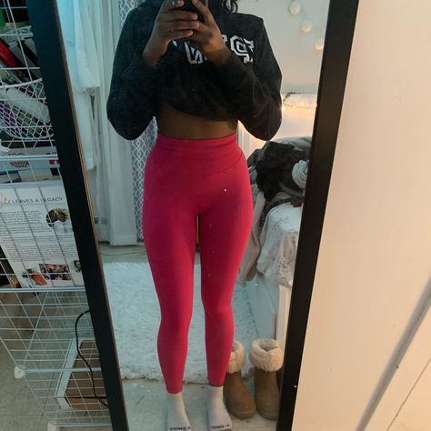 Pink Leggings. Never Worn, No Rips Tears Or Stains Pink Legging Outfits, Hot Pink Leggings Outfit, Red Leggings Outfit, Pink Leggings Outfit, Hot Pink Leggings, Grace Moretz, Gym Fits, Red Leggings, Leggings Outfit