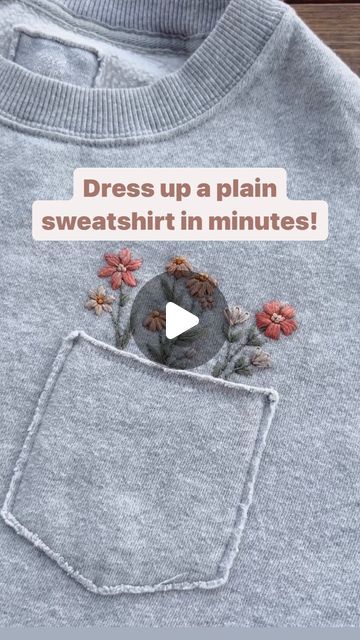 Missy Luukkonen on Instagram: "If you have wanted to try embroidering on clothing, we have the perfect thing just for you. Pre printed stick & stitch! You can stick them anywhere you want to embroider in clothing, shoes, towels and more! Simply peel, stick, stitch and rinse away when done! It’s that easy! Any stick & stich orders placed this weekend will ship before we leave on vacation this week, so grab yours now before we go and give it a try! I would love to see these flowers peeping out of jeans pockets, that would be so cute! 

The flowers used are from our botanical gardens collection and the coordinating thread pack. ❤️

#stickandstitch #embroidery #floralembroidery #handembroidery #embroideredclothing #embroidery #floralart #flowerappliqué #flowerembroidery #sweatshirt" Embroidery Flowers On Shirts, Embroider Jeans Back Pocket, Embroidering Sweatshirts Diy, Diy Sweatshirt Designs, Peel And Stick Embroidery, Embroider Over Stains, Fun Things To Embroider, Sweatshirt Hand Embroidery Ideas, Cute Embroidery Designs Sweatshirts