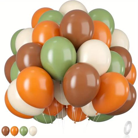 Sage Green Orange White Balloon Set – Oval Latex Balloons - Temu Dinosaur Theme Party Decorations, Cream Balloons, Brown Balloons, Jungle Balloons, Kids Party Balloons, Woodland Party Theme, Green Balloons, Jungle Safari Birthday, Floating Balloons