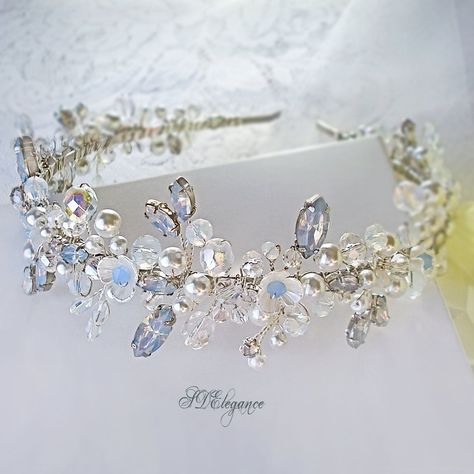 Opal Tiara, Flower Girl Tiara, Bridal Hair Bands, Headband Pearl, Wedding Flower Crown, Tiara Headband, Crystal Tiara, Tiara Wedding, Flower Crown Wedding