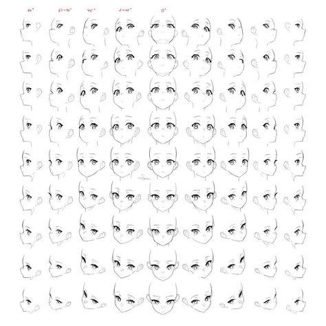 Face 360 Reference, Eye Different Angles, Cute Shapes To Draw, 360 Face Reference, 360 Head Turn Reference, Anime Face Perspective, Anatomy Reference Eyes, Face All Angles, Head All Angles