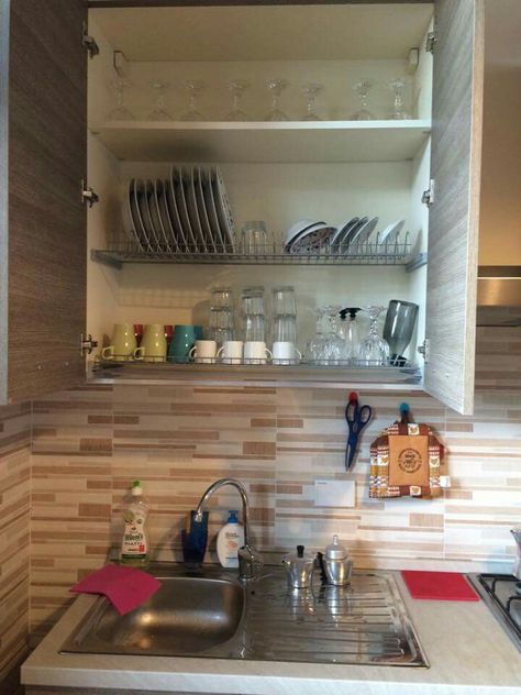 Drying dish rack in Italy. I want this so bad! Dish Rack Over Sink, Kitchen Unit Designs, Kitchen Wardrobe Design, Kitchen Cabinetry Design, Condo Interior Design, Simple Kitchen Design, Kitchen Cupboard Designs, Condo Interior, Dish Drying Rack