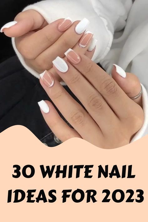 French Nails With Accent Nail, White And Nude Nail Designs, Acrylic Nails No Polish, White Nail Polish Ideas, White Nails With Accent Nail, Nude And White Nail Designs, Accent Nail Ideas Ring Finger, White On White French Manicure, White Accent Nails