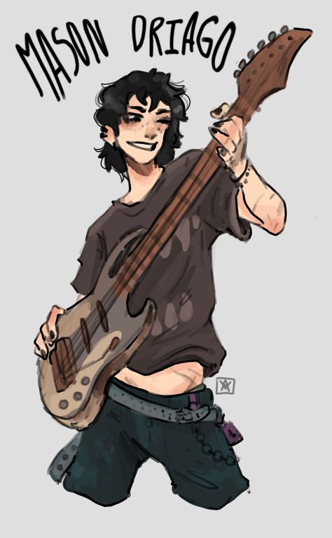 Band Oc Drawing, Rock Band Character Design, Holding Drumsticks Reference, Guitar Character Design, Playing Instrument Drawing, Rock Star Drawing, Rockstar Character Design, Rock Character Design, Rockstar Oc