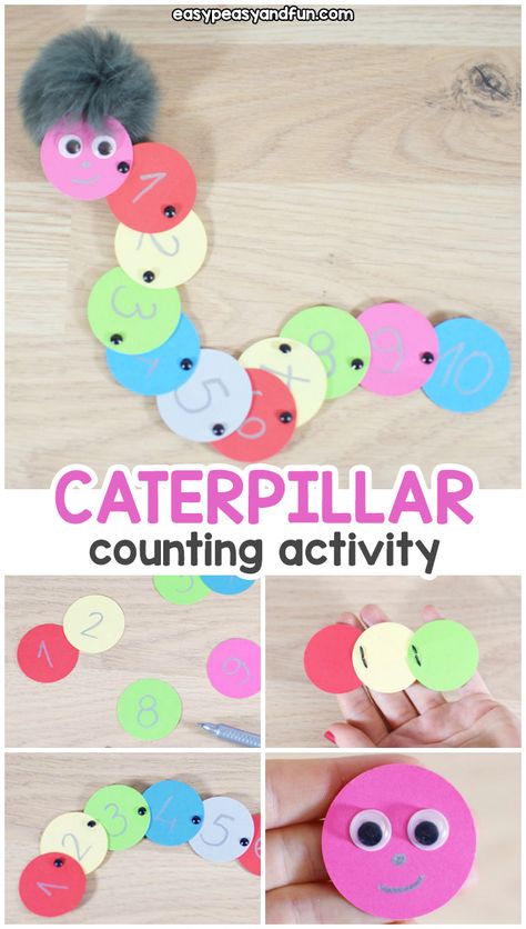 Make your own counting caterpillar! A fun and easy way to work on number sequencing with toddlers and preschoolers. Caterpillar Counting Activity, Caterpillar Counting Preschool, Numbers Art And Craft Preschool, Counting Crafts For Toddlers, Number 10 Craft, Numbers Crafts Preschool, Number Crafts For Preschoolers, Number Crafts For Toddlers, Tk Curriculum