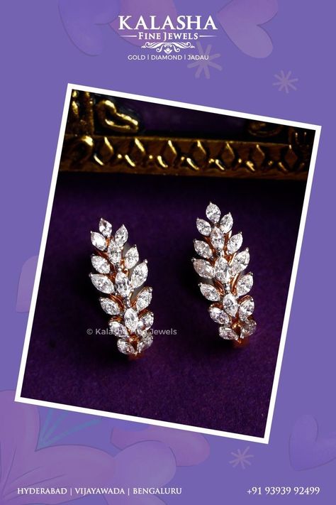 Diamond Earrings Indian, Custom Jewelry Necklaces, Real Diamond Earrings, Diamond Tops, Gold Jewels Design, Neck Pieces Jewelry, Diamond Jewelry Earrings, Indian Jewelry Earrings, Diamond Bracelet Design