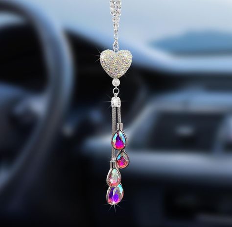 Butterfly And Heart, Diy Wind Chimes, Rear View Mirror Charm, Mirror Ornaments, Crystal Suncatchers, Car Ornaments, Car Rear View Mirror, Car Charms, Wind Chime