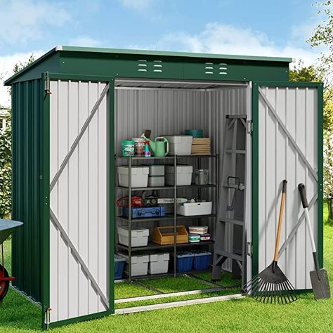 Backyard Storage Sheds, Outdoor Storage Shed, Metal Storage Sheds, Backyard Storage, Double Door Design, Garden Storage Shed, Siding Colors, Outdoor Storage Cabinet, Patio Storage