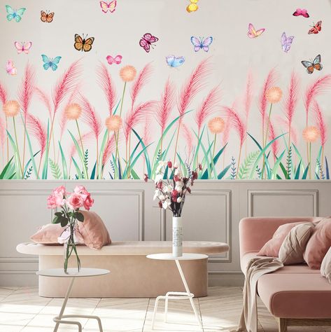 PRICES MAY VARY. VARIOUS AND PASTEL WALL DECALS - You will receive 4 sheets vinyl rose flower wall decals, Each sheet size 11.8 x 35.4 inches, Finished size 89 x 21 inches, the size and quantity is enough to cover the wall corner, Big pink floral wall decals set will bring you a good mood, ensuring a more eye-catching and impressive display. UNIQUE PINK FLOWER DESIGN - These watercolor flower wall decals are including lots of pastel flowers designed by vintage colors style with happiness and swe Pastel Wall Decals, Nursery Corner, Floral Wall Stickers, Flower Decals, Wall Decals Living Room, Wall Corner, Kids Bedroom Walls, Floral Wall Decals, Flower And Leaves