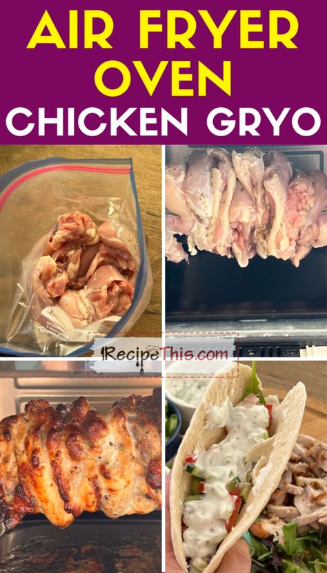 Air Fryer Chicken Gyro Recipe Air Fryer Chicken Gyros, Chicken Gyro Oven, Chicken Gyro Air Fryer, Air Fryer Rotisserie Recipes, Greek Kebab, Best Chicken Gyro Recipe, Chicken Gyros Marinade Greek Yogurt, Easy Chicken Gyros Hungry Happens, Chicken Doner