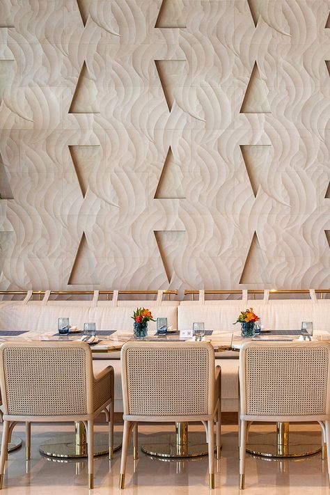 Hotel Feature Wall, Dubai The Palm, Hotel Dining Room, Hotel Concept, Wall Panel Design, Interior Design Presentation, Wall Texture, St Regis, Hotel Interiors