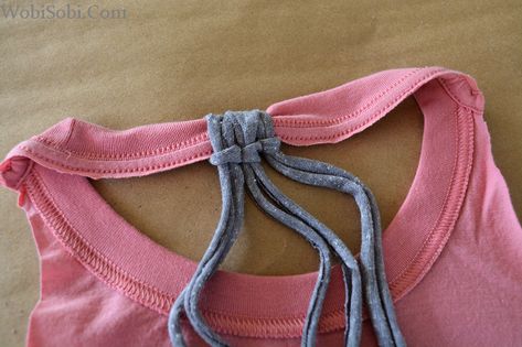 WobiSobi: DIY: Braided Back, No Sew Tee. Summer Diy Outfits, No Sew Tshirt Refashion Simple, Braided Tank Top Diy, Diy Open Back Shirt No Sew, Diy Tee Shirt Cutouts, Diy Shirt Back Cutout, Diy Cutout Shirt Tutorials, Diy Shirts No Sew, Diy Cutout Shirt