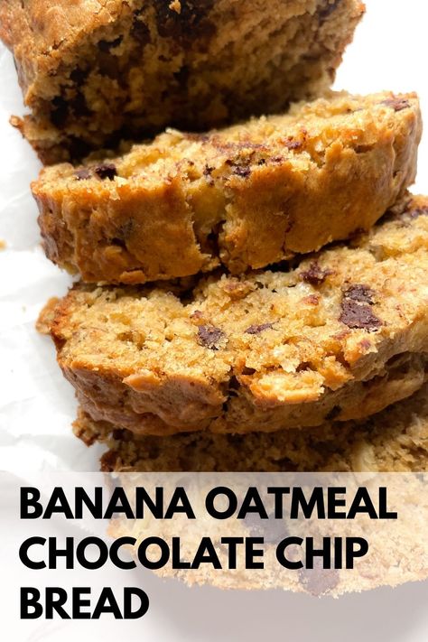 Banana Oatmeal Chocolate Chip Bread Oatmeal Banana Chocolate Chip Bread, Oatmeal Chocolate Chip Bread, Macro Deserts, Banana Oatmeal Bread, Best Healthy Banana Bread, Triglycerides Diet, Banana Oatmeal Chocolate Chip, Tacos Tuesday, Banana Bread Baked Oatmeal