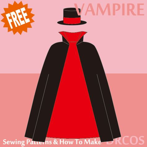 Vampire Cape Pattern, Cape Pattern Free, Girls Vampire Costume, Dracula Cape, Dracula Costume, Vampire Cape, Cape Pattern Sewing, Halloween Capes, Vampire Costumes