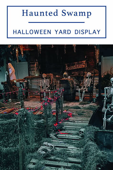 Haunted Swamp Halloween Decorating Ideas - Everyday Party Magazine How To Make A Haunted Trail, Voodoo Bayou Halloween Party, Halloween Scenes Outdoor, Swamp Halloween Decor, Haunted House Graveyard, Swamp Thing Halloween, Bayou Halloween Decor, Voodoo Bayou Halloween, Yard Haunt Ideas