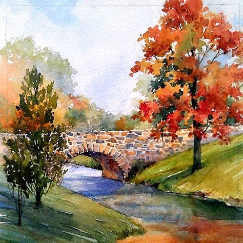 Arch Watercolor, Watercolor Scenery, Bridge Painting, Watercolor Art Landscape, Landscape Painting Tutorial, Watercolor Paintings For Beginners, Stone Arch, Canvas For Beginners, Canvas Drawings