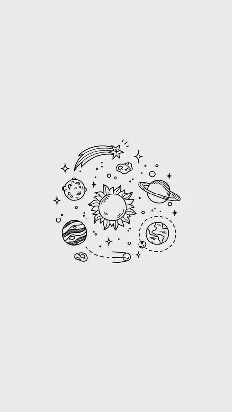 Simple Doodles Wallpaper, Space Line Drawing, Space Drawing Wallpaper, Black Journal Aesthetic, Cute Line Drawings, Space Line Art, Cute Line Art, Space Drawings, 자수 디자인