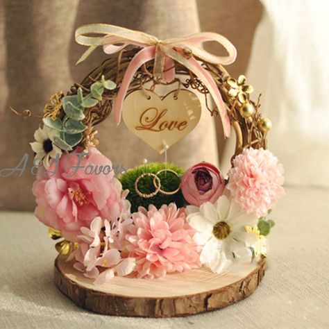 1pcs unique personalised Flower ring pillows Engagement Wedding proposal Marriage day custom name Ring bearer holders-in Party DIY Decorations from Home & Garden on Aliexpress.com | Alibaba Group Rustic Ring Pillow, Rustic Ring Holder, Engagement Ring Platter, خواتم خطوبة, Wedding Gift Pack, Rustic Ring, Wedding Gifts Packaging, Ring Holders, Ring Pillow Wedding