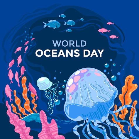 World Oceans Day, Ocean Illustration, Flat World, Sea Illustration, World Water Day, Ocean Day, Ocean Party, Day Illustration, World Water