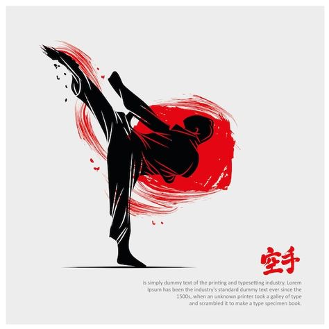 Vector martial arts silhouette character... | Premium Vector #Freepik #vector #animal-art #art #tatoo-design #abstract-animal Karate Illustration Art, Martial Arts Silhouette, Martial Arts Illustration, Karate Logo Design, Karate Kick Pose, Martial Arts Design, Taekwondo Illustration, Taekwondo Silhouette, Taekwondo Logo Design