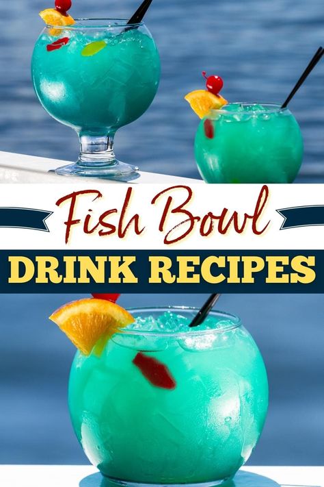 The next time you need something over the top to share with friends, you have to try these stunning fish bowl drink recipes. Just don't forget the straws! Fish Bowl Punch, Fish Bowl Recipe, Fish Bowl Drink, Fishbowl Cocktail, Fishbowl Drink, Bowl Cocktails, Peach Whiskey, Strawberry Vodka, Raspberry Vodka